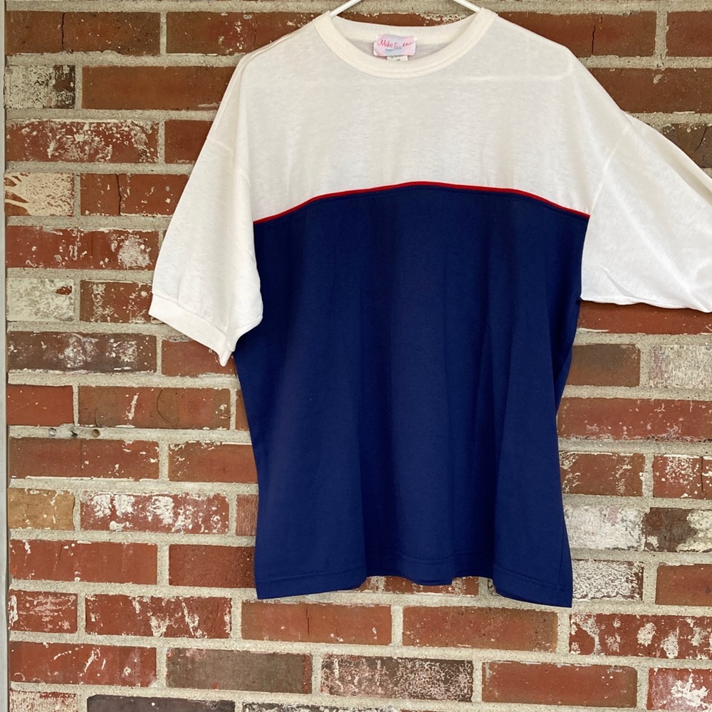 Vintage White and Blue Short Sleeve Tee